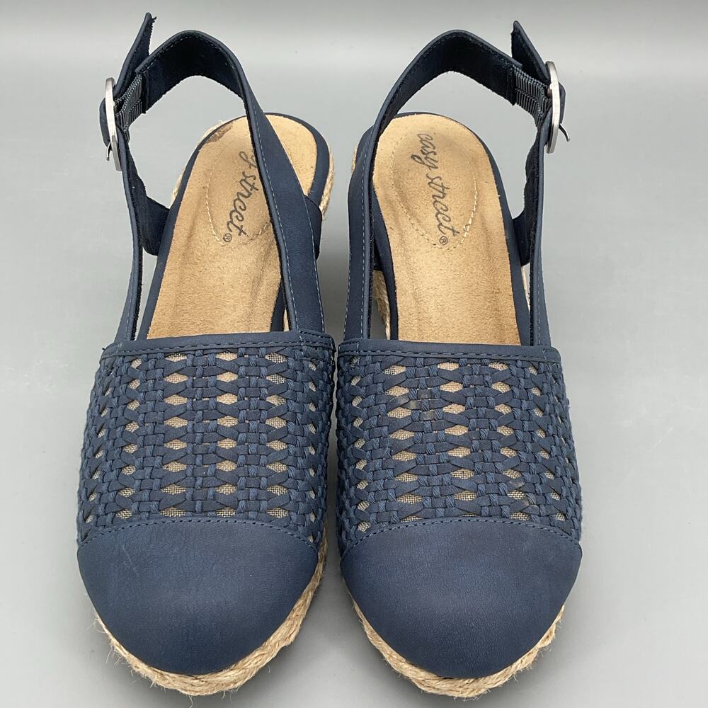 NEW Easy Street Women’s Taffy Slingback Espadrille Wedge Sandals Navy Size 6.5M - Picture 3 of 10